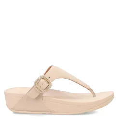 FitFlop Wedges|Women's , Lulu Crystal Buckle Thong Sandal Beige