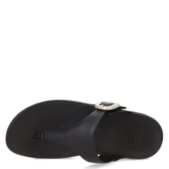 FitFlop Wedges|Women's , Lulu Crystal Buckle Thong Sandal Black