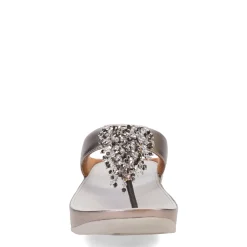 FitFlop Sandals|Women's , Rumba Beaded Metallic Toe-Post Sandal Pewter