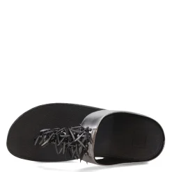 FitFlop Sandals|Women's , Rumba Beaded Metallic Toe-Post Sandal Pewter Black