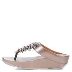 FitFlop Wedges|Women's , Rumba Beaded Metallic Toe-Post Sandal Pewter