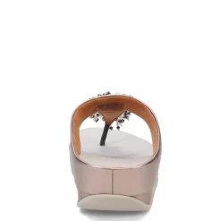 FitFlop Wedges|Women's , Rumba Beaded Metallic Toe-Post Sandal Pewter