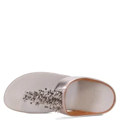 FitFlop Wedges|Women's , Rumba Beaded Metallic Toe-Post Sandal Pewter