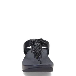 FitFlop Wedges|Women's , Rumba Beaded Metallic Toe-Post Sandal Metallic Navy