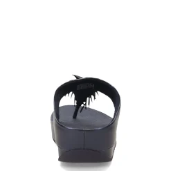 FitFlop Wedges|Women's , Rumba Beaded Metallic Toe-Post Sandal Metallic Navy