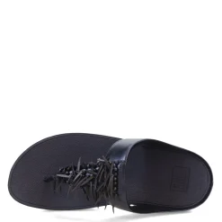 FitFlop Wedges|Women's , Rumba Beaded Metallic Toe-Post Sandal Metallic Navy