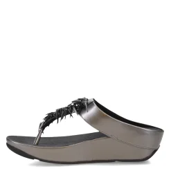 FitFlop Wedges|Women's , Rumba Beaded Metallic Toe-Post Sandal Pewter Black