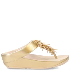 FitFlop Wedges|Women's , Rumba Beaded Metallic Toe-Post Sandal Platinum