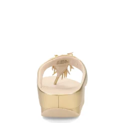 FitFlop Wedges|Women's , Rumba Beaded Metallic Toe-Post Sandal Platinum