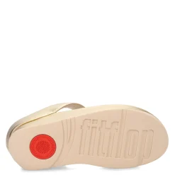 FitFlop Wedges|Women's , Rumba Beaded Metallic Toe-Post Sandal Platinum