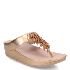 FitFlop Wedges|Women's , Rumba Beaded Metallic Toe-Post Sandal Rose Gold