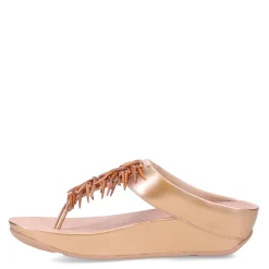 FitFlop Wedges|Women's , Rumba Beaded Metallic Toe-Post Sandal Rose Gold