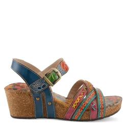 L Artiste Sandals|Women's L'Artiste By Spring Step, Bosquet Wedge Sandal Navy Multi