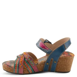 L Artiste Sandals|Women's L'Artiste By Spring Step, Bosquet Wedge Sandal Navy Multi