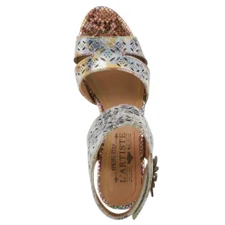 L Artiste Sandals|Women's L'Artiste By Spring Step, Poster Sandal Beige Metallic Multi