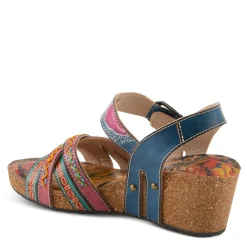 L Artiste Wedges|Women's L'Artiste By Spring Step, Bosquet Wedge Sandal Navy Multi
