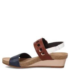 Naot Wedges|Women's , Dynasty Sandal Blue / Tan