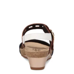 Naot Wedges|Women's , Dynasty Sandal Blue / Tan