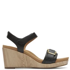 Rockport Wedges|Women's , Briah II Two Band Sandal Black