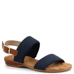 Ros Hommerson Sandals|Women's , Cabana Sandal Navy Fabric/ Tan Leather