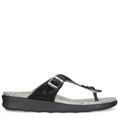 SAS Sandals|Women's , Sanibel Thong Sandal Black Snake Leather