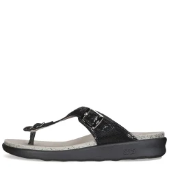 SAS Wedges|Women's , Sanibel Thong Sandal Black Snake Leather