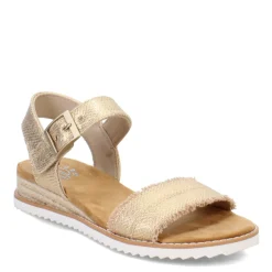 Skechers Wedges|Women's , BOBS Desert Kiss - Gold Crush Sandal Champagne