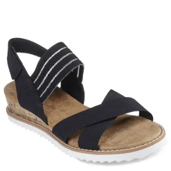 Skechers Wedges|Women's , BOBS Desert Kiss - Shore Enough Sandal Black