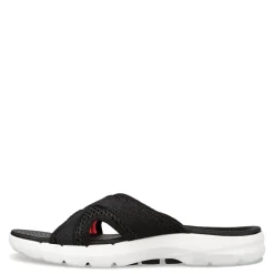 Skechers Sandals|Women's , GO WALK 6 Sandal - Beach View Sandal Black / White