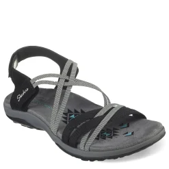 Skechers Sandals|Women's , Reggae Slim - Takes Two Sandal - Wide Width Black/Charcoal