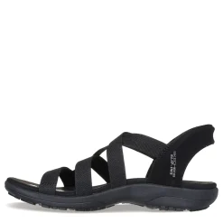 Skechers Sandals|Women's , Slip-ins: Reggae Slim - Stretch Flex Sandal Black/Black