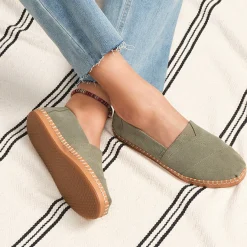 TOMS Flats|Women's , Alpargata Vetiver Suede Leather Wrap Slip-On Grey Suede